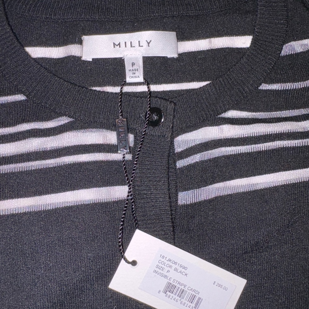 NWT! Milly invisible stripe black cardigan petite - Picture 4 of 4